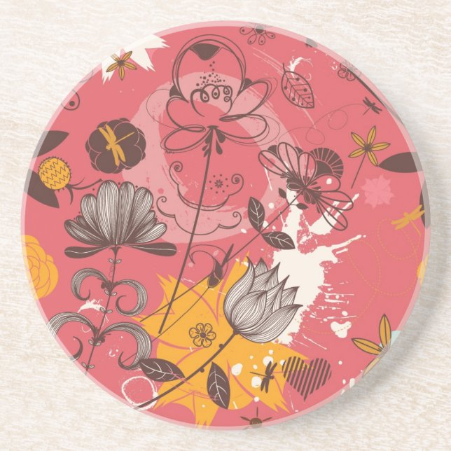Retro floral pattern drink coaster (Front)