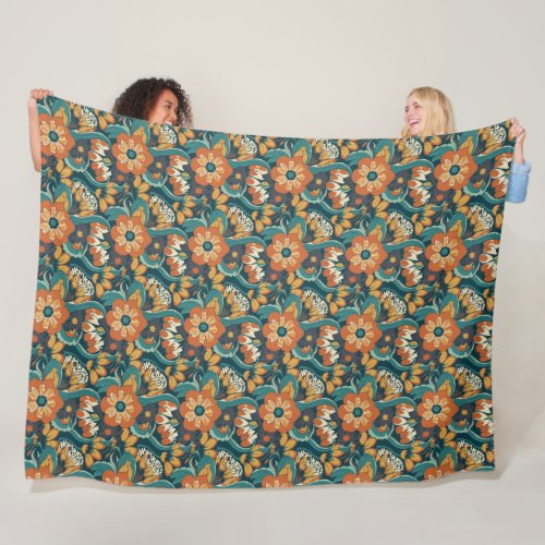 Retro Floral Pattern Fleece Blanket