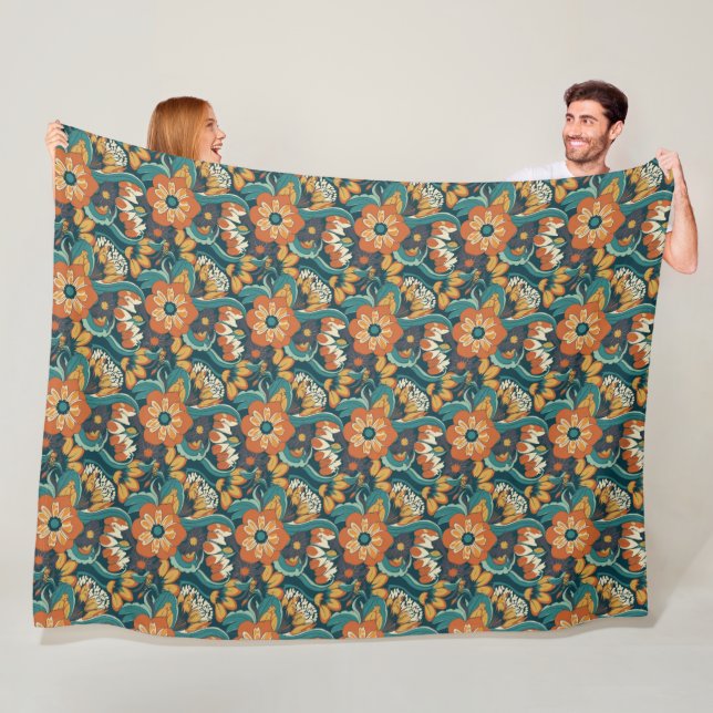 Retro Floral Pattern Fleece Blanket (In Situ)
