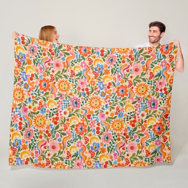 Retro Floral Pattern Fleece Blanket (In Situ)