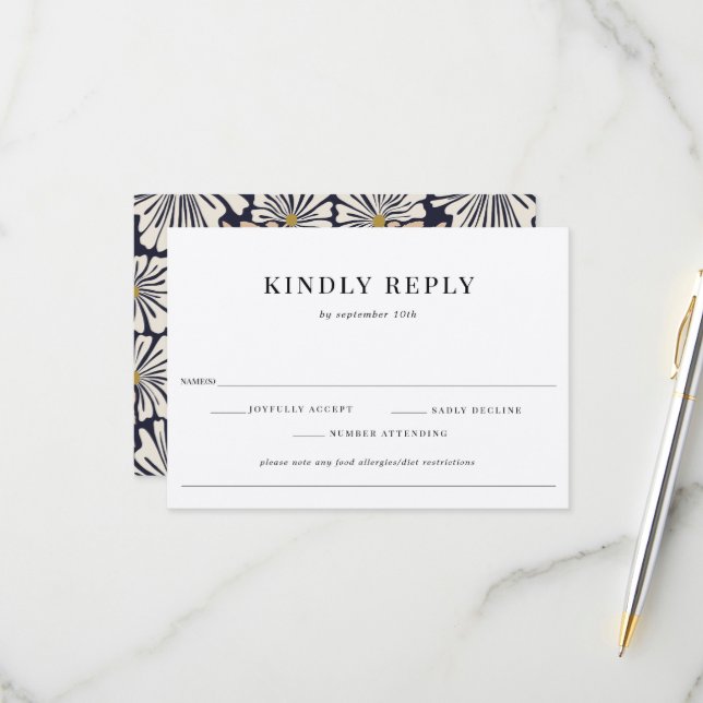 Retro Floral Pattern Food Allergy Wedding RSVP  (Front/Back In Situ)