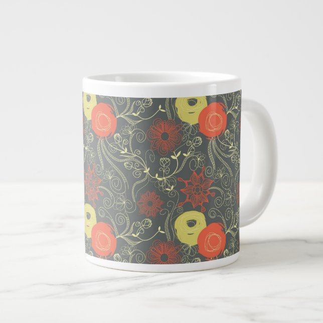 Retro floral pattern giant coffee mug (Front Right)