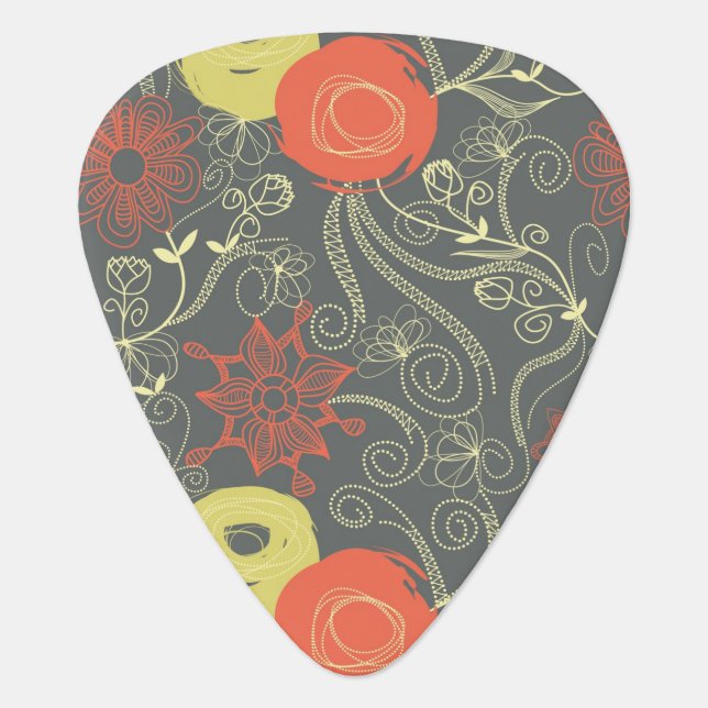 Retro floral pattern guitar pick (Front)