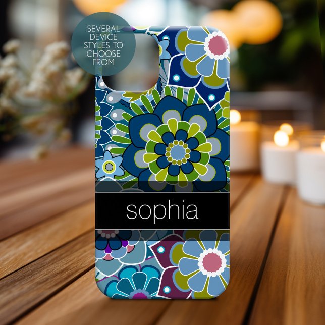 Retro Floral Pattern Illustration with Name Case-Mate iPhone Case (Personalized Phone Case)