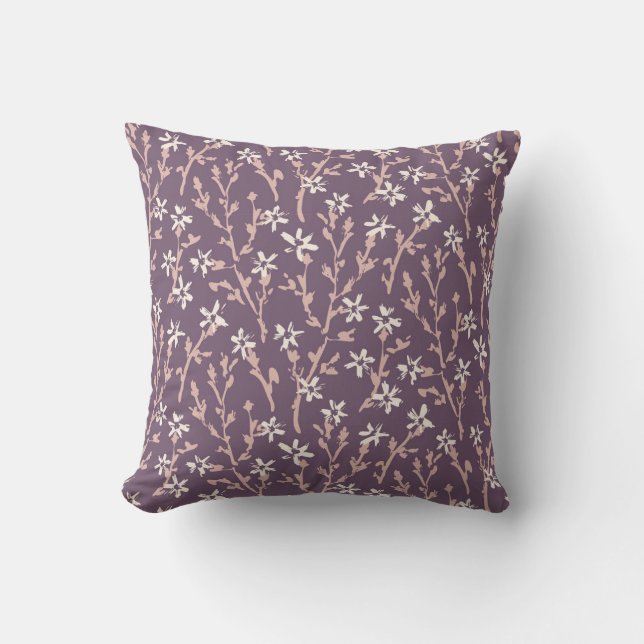 Retro floral pattern in boho style. Japanes sakura Throw Pillow (Front)