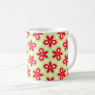 Retro Floral Pattern in Red, Cream and Mint Green Coffee Mug
