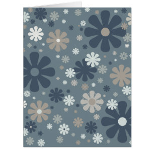 Retro Floral Pattern in Steel Blue and Taupe Cards