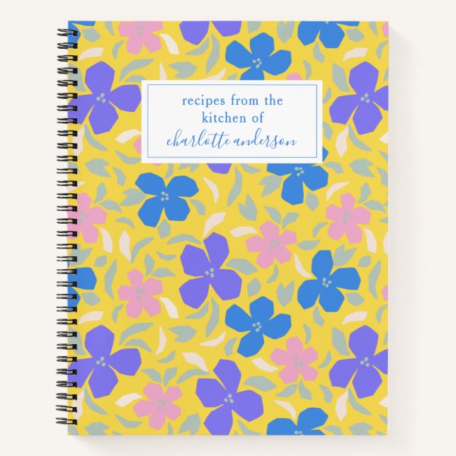 Retro Floral Pattern in Yellow Recipe  Notebook (Front)