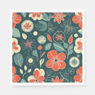 Retro Floral Pattern Mid Century Modern Botanica Napkins