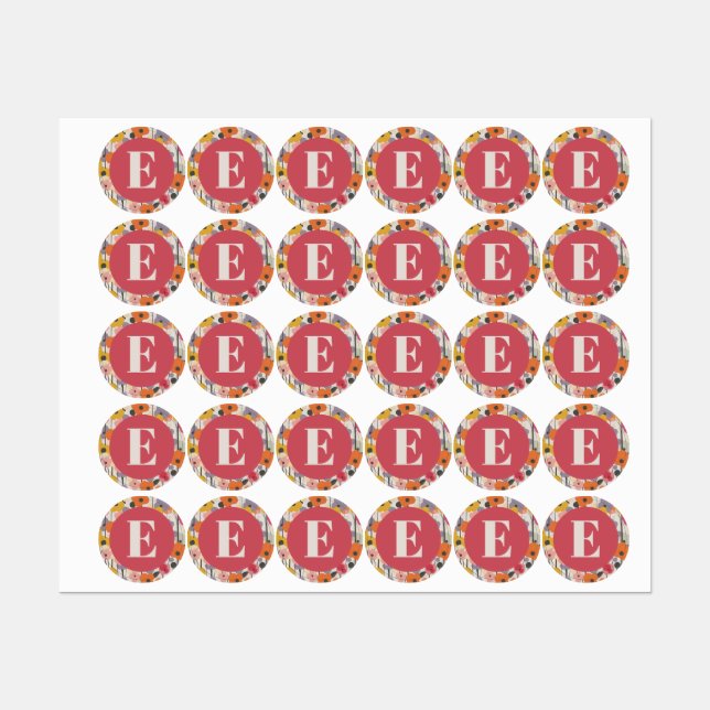 Retro Floral Pattern Monogram Kids' Labels (Sheet)