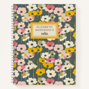 Retro Floral Pattern Monogram Notebook