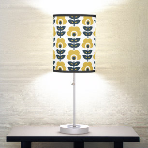 Retro Floral Pattern Navy and Mustard Yellow Table Lamp