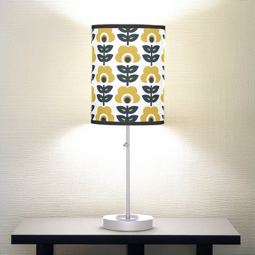 Retro Floral Pattern Navy and Mustard Yellow Table Lamp