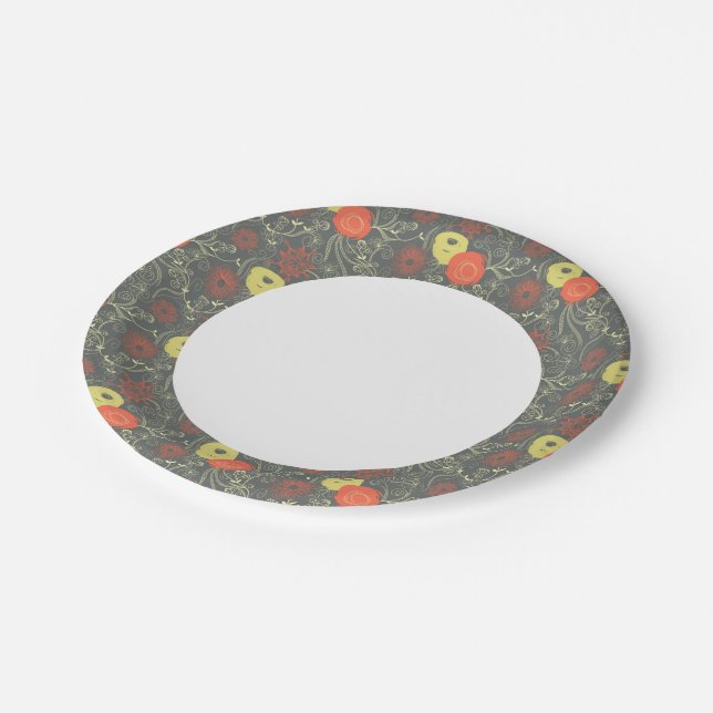 Retro floral pattern paper plates (Angled)