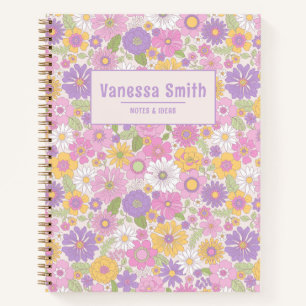 Retro Floral Pattern Personalized Spiral Notebook