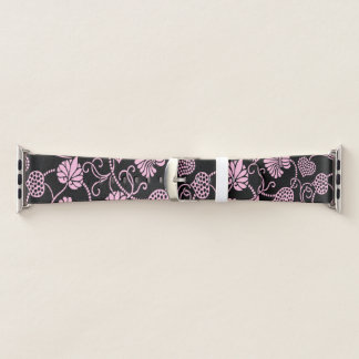 Retro Floral Pattern Pink on Black Apple Watch Band