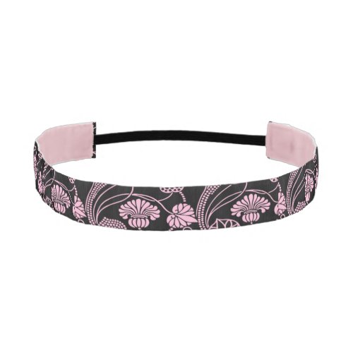 Retro Floral Pattern Pink on Black Athletic Headband