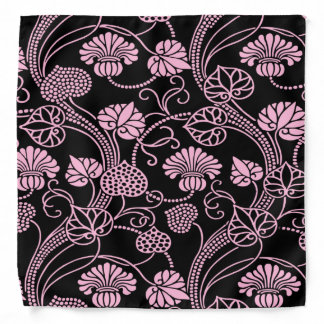 Retro Floral Pattern Pink on Black Bandana