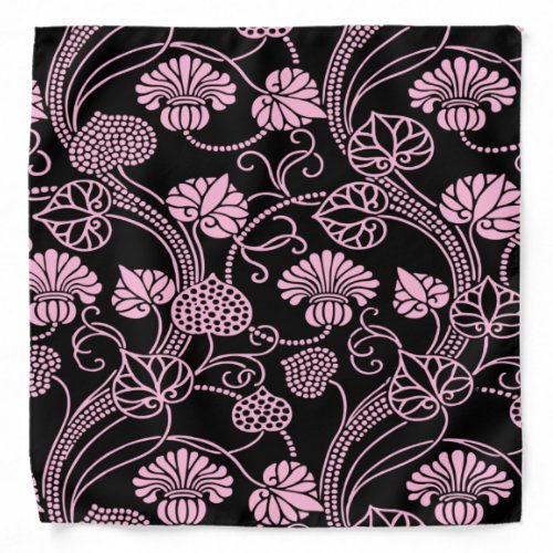 Retro Floral Pattern Pink on Black Bandana