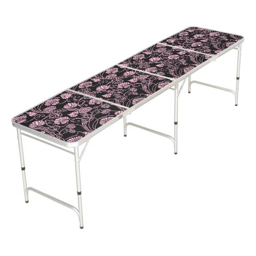 Retro Floral Pattern Pink on Black Beer Pong Table