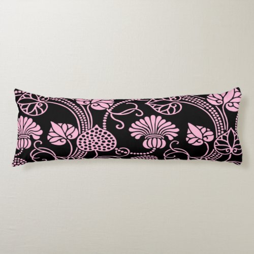 Retro Floral Pattern Pink on Black Body Pillow