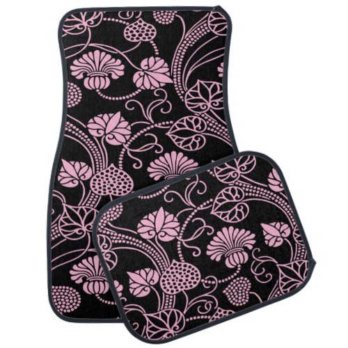 Retro Floral Pattern Pink on Black Car Floor Mat