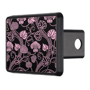 Retro Floral Pattern Pink on Black Hitch Cover