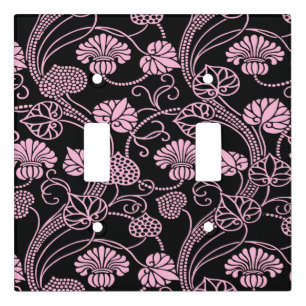 Retro Floral Pattern Pink on Black Light Switch Cover