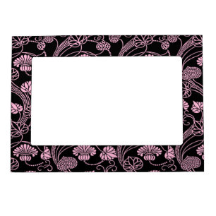 Retro Floral Pattern Pink on Black Magnetic Frame