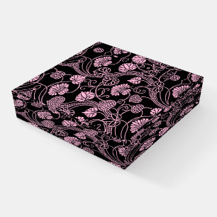 Retro Floral Pattern Pink on Black Paperweight