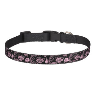 Retro Floral Pattern Pink on Black Pet Collar
