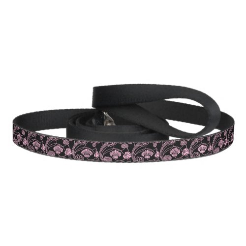 Retro Floral Pattern Pink on Black Pet Leash