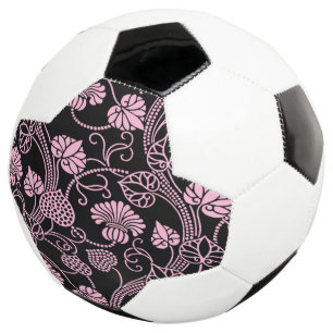 Retro Floral Pattern Pink on Black Soccer Ball