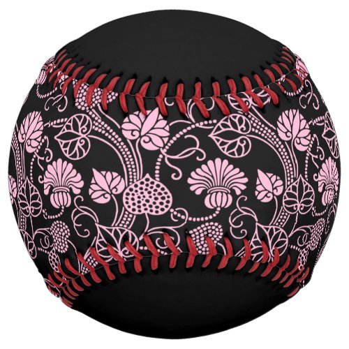 Retro Floral Pattern Pink on Black Softball