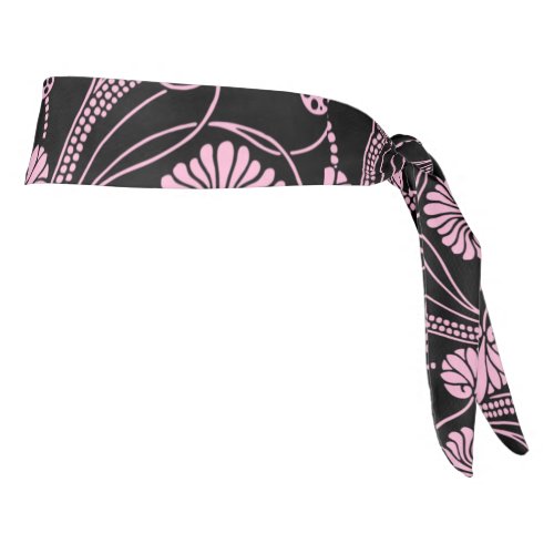 Retro Floral Pattern Pink on Black Tie Headband
