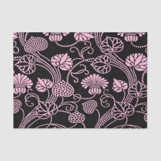 Retro Floral Pattern Pink on Black Tissue Paper