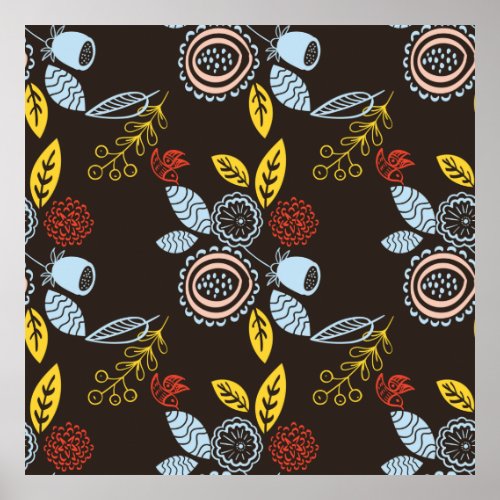 Retro Floral Pattern Poster