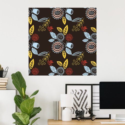Retro Floral Pattern Poster