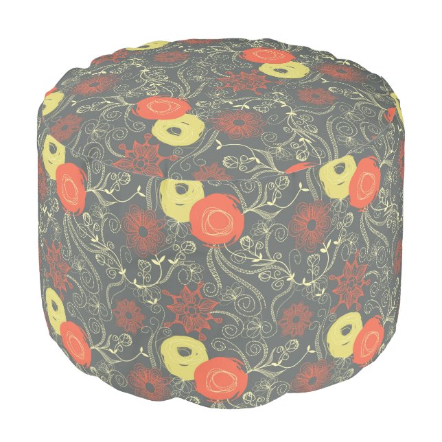 Retro floral pattern pouf (Angled Front)