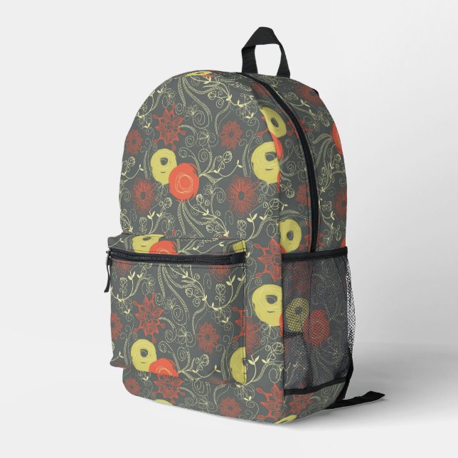 Retro floral pattern printed backpack (Back Corner Right)