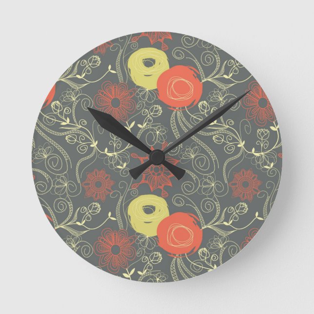Retro floral pattern round clock (Front)