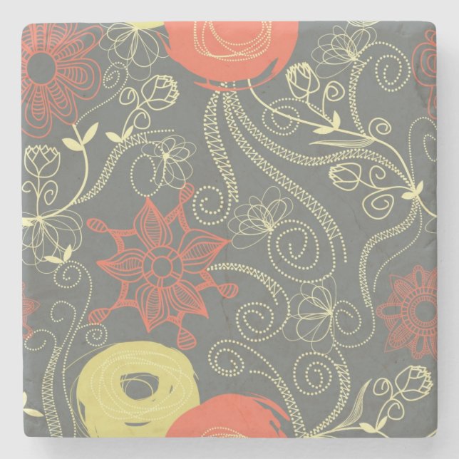 Retro floral pattern stone coaster (Front)