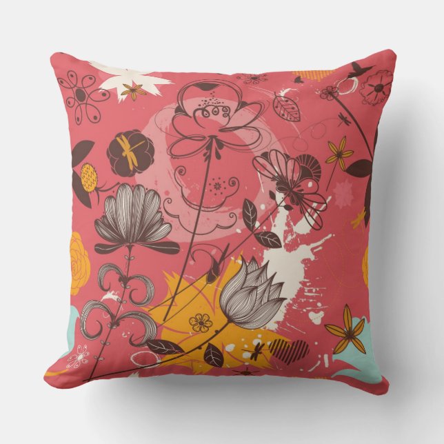 Retro floral pattern throw pillow (Front)