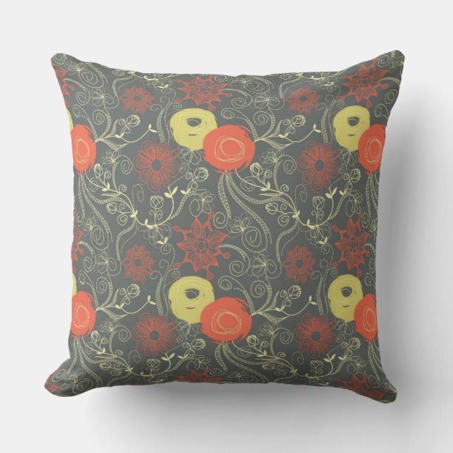 Retro floral pattern throw pillow (Front)