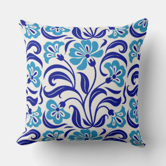 Retro Floral Pattern | Vintage Blue Green Botanica Throw Pillow