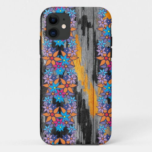 Retro Floral Pattern  Vintage Wood iPhone 11 Case