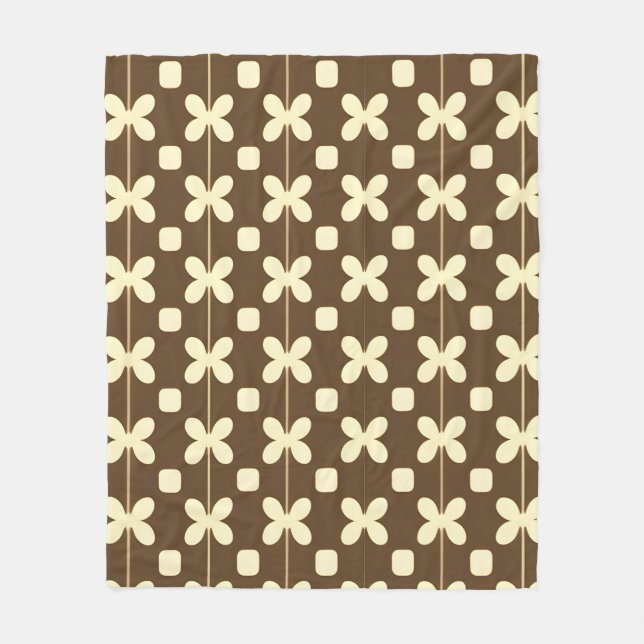 Retro Floral Pattern with Brown and Beige Fleece Blanket (Front)