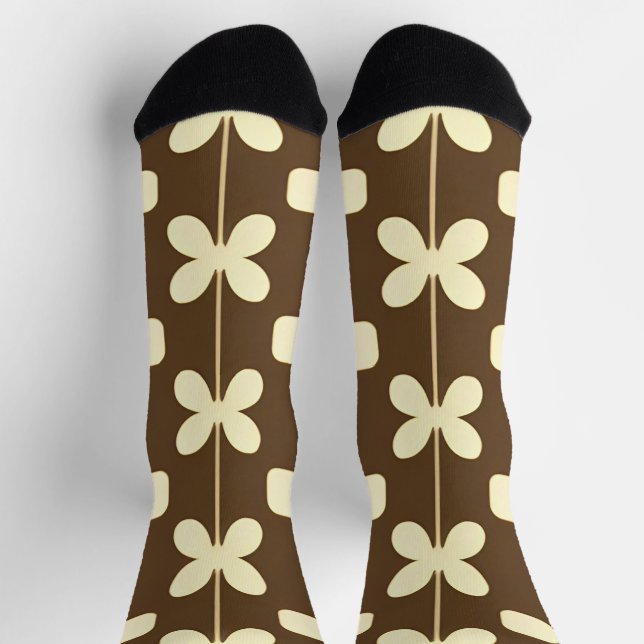Retro Floral Pattern with Brown and Beige Socks (Top)