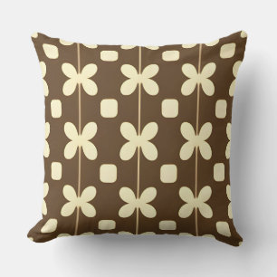 Retro Floral Pattern with Brown and Beige Throw Pillow