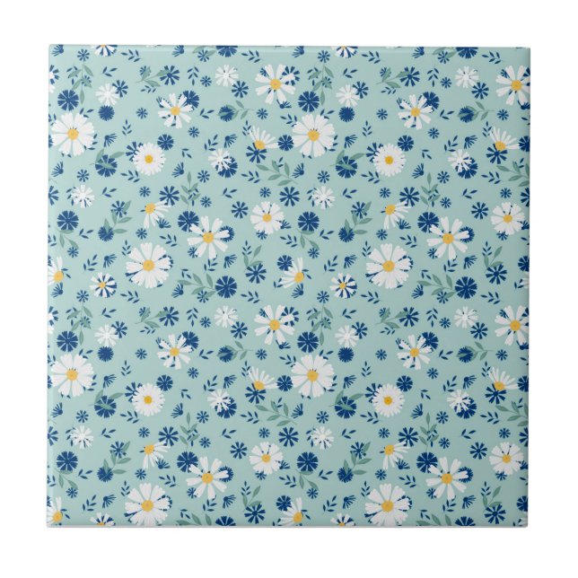 Retro floral pattern with daisies. ceramic tile (Front)